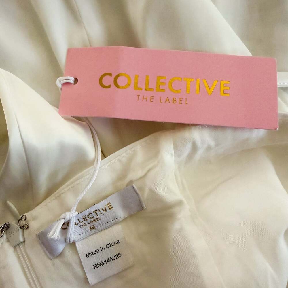 NWT Collective The Label White Satin Mini Dress XS Rhinestone Bow Bridal - Picture 11 of 12